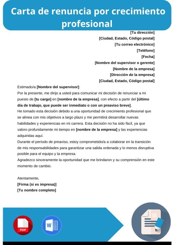 ejemplo de carta de renuncia por crecimiento profesional
