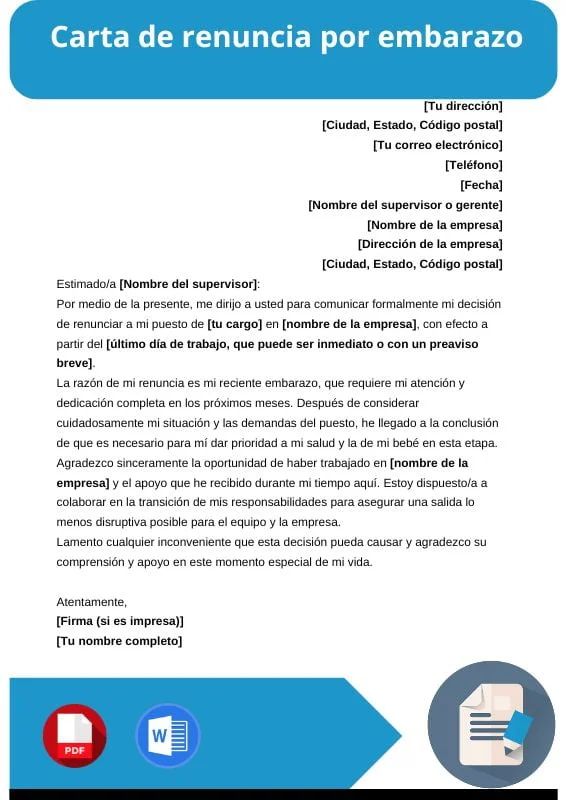 ejemplo de carta de renuncia por embarazo
