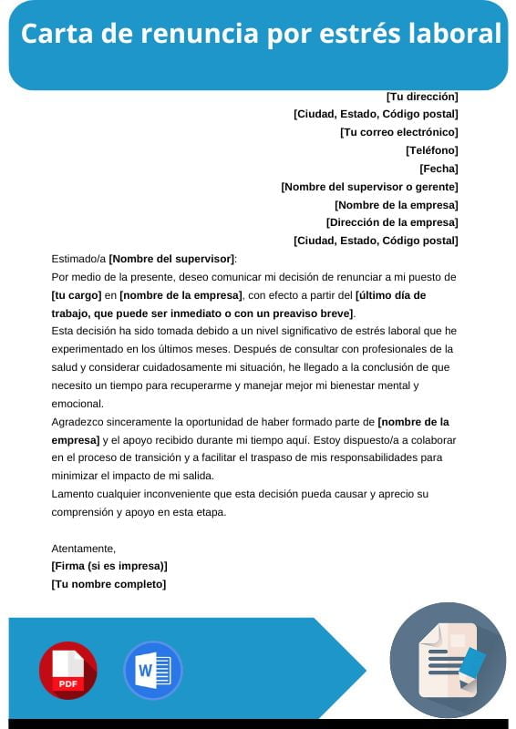 ejemplo de carta de renuncia por estres laboral
