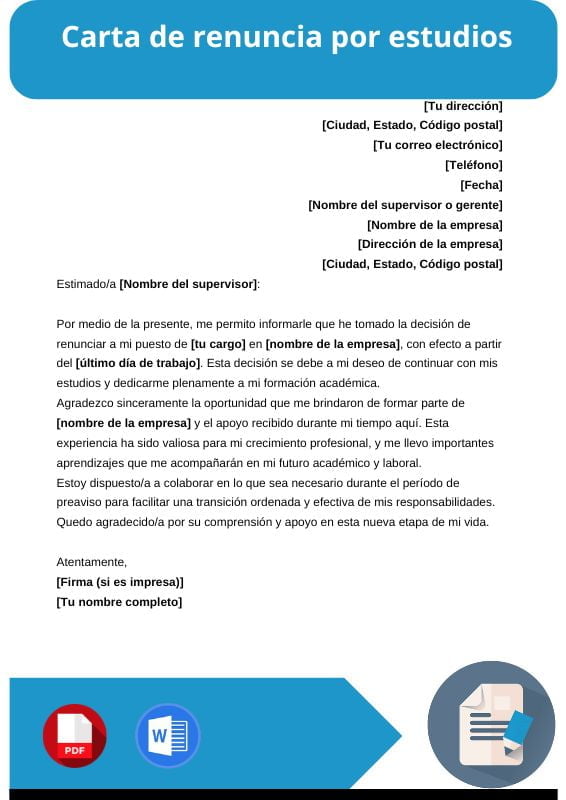 ejemplo de carta de renuncia por estudios