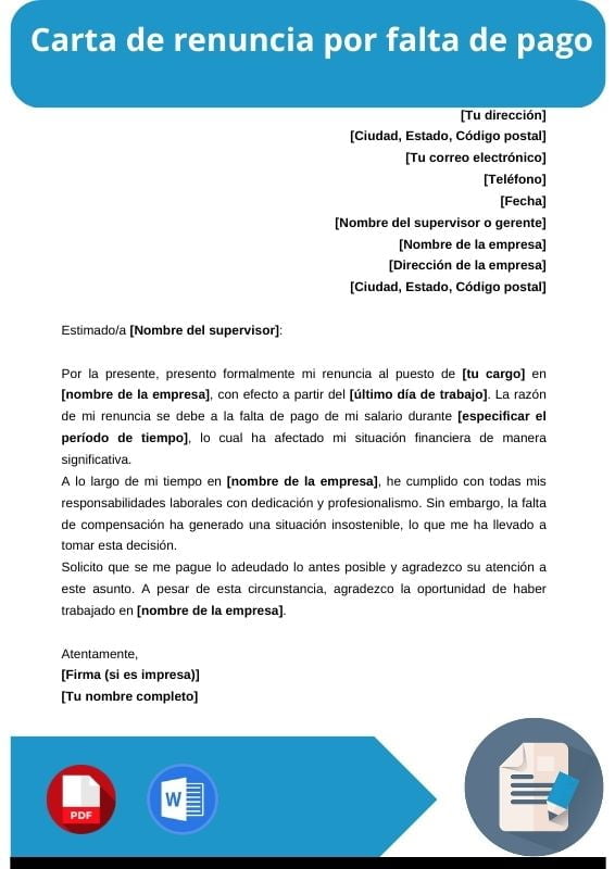 ejemplo de carta de renuncia por falta de pago