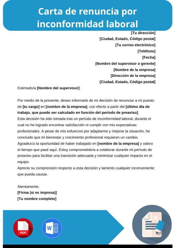 ejemplo de carta de renuncia por inconformidad laboral
