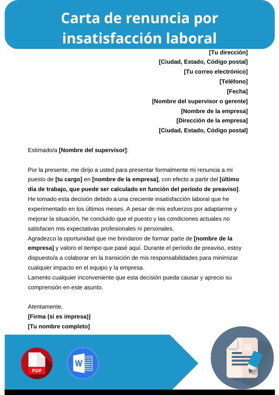 ejemplo de carta de renuncia por insatisfaccion laboral