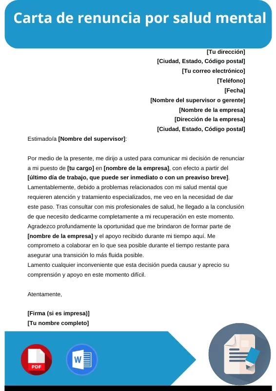 ejemplo de carta de renuncia por salud mental