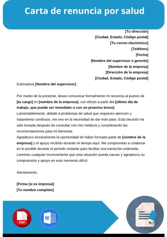 ejemplo de carta de renuncia por salud