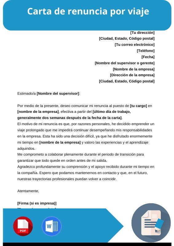 ejemplo de carta de renuncia por viaje