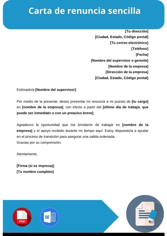 ejemplo de carta de renuncia sencilla
