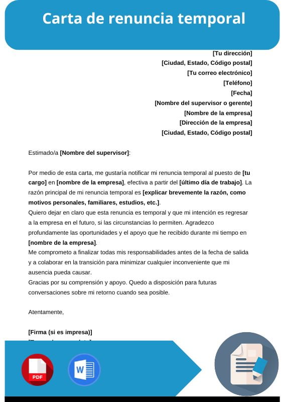 ejemplo de carta de renuncia temporal