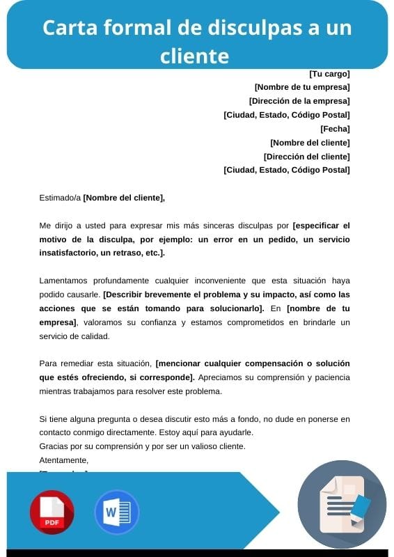 ejemplo de carta formal de disculpas a un cliente