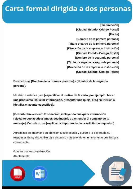 ejemplo de carta formal dirigida a dos personas
