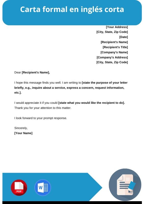 ejemplo de carta formal en ingles corta