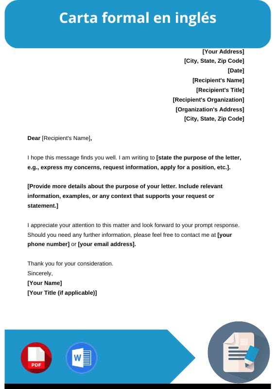ejemplo de carta formal en ingles