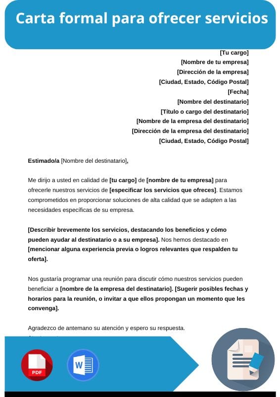ejemplo de carta formal para ofrecer servicios