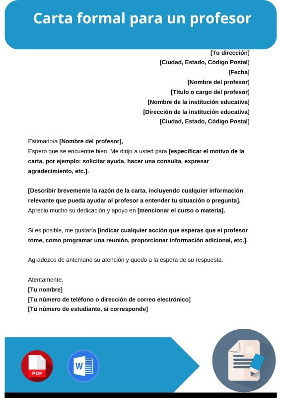 ejemplo de carta formal para un profesor