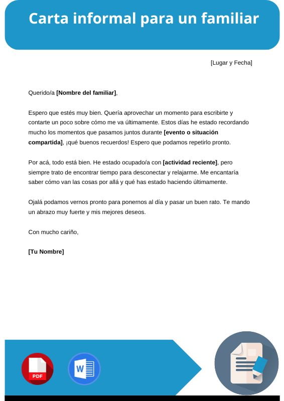ejemplo de carta informal para un familiar