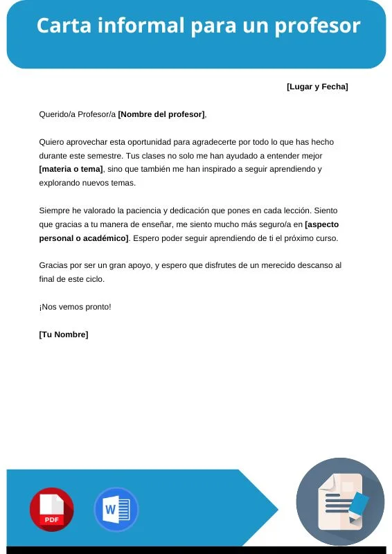 ejemplo de carta informal para un profesor