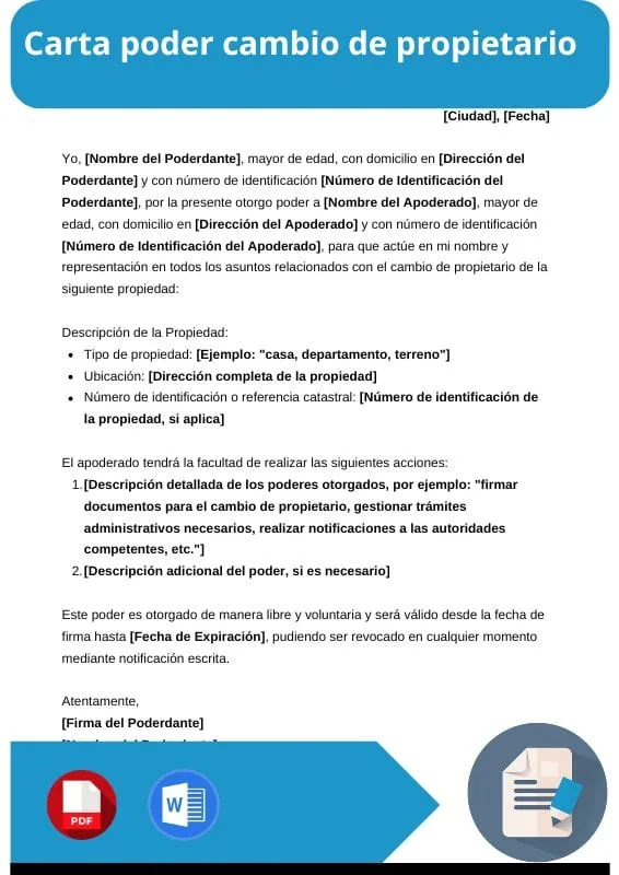 ejemplo de carta poder cambio de propietario