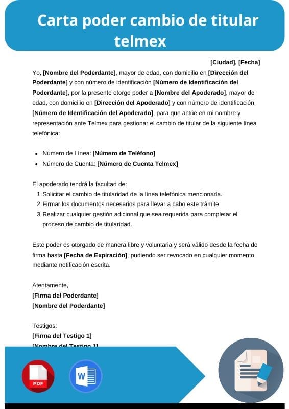 ejemplo de carta poder cambio de titular telmex