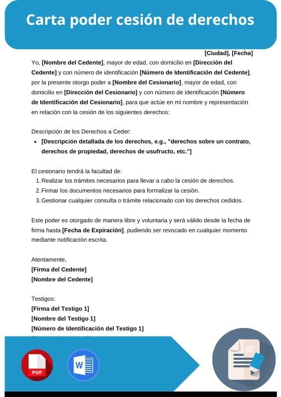 ejemplo de carta poder cesion de derechos