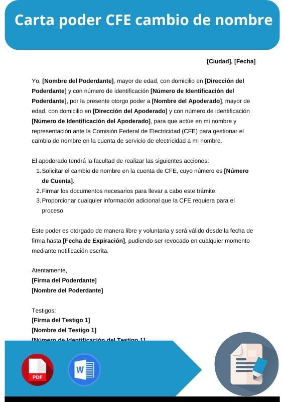 ejemplo de carta poder cfe cambio de nombre