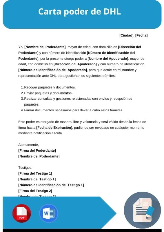 ejemplo de carta poder de dhl