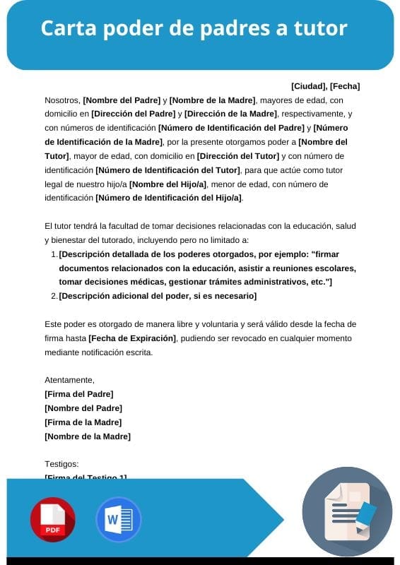 ejemplo de carta poder de padres a tutor