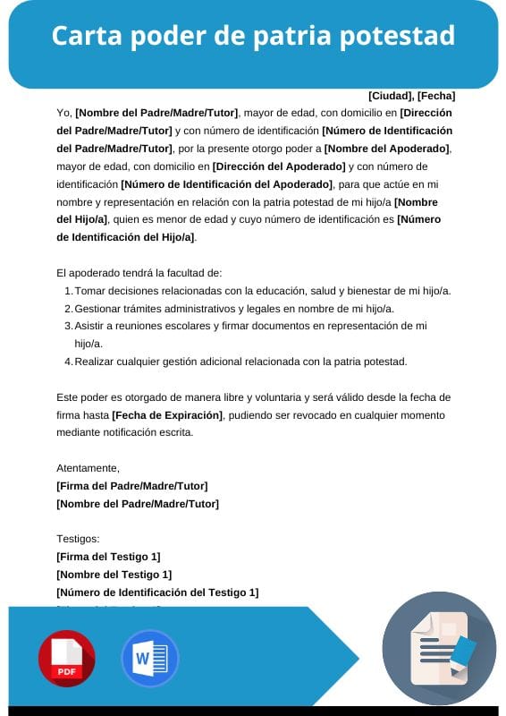 ejemplo de carta poder de patria potestad