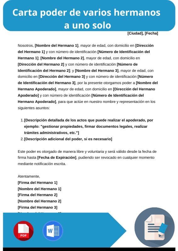 ejemplo de carta poder de varios hermanos a uno solo