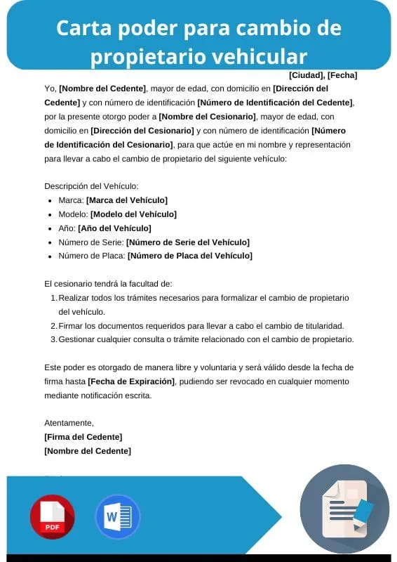 ejemplo de carta poder para cambio de propietario vehicular
