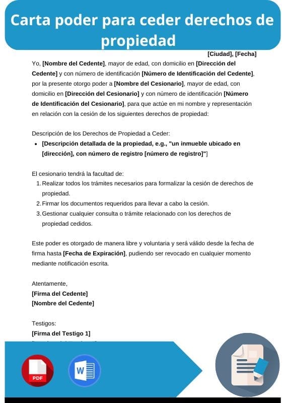 ejemplo de carta poder para ceder derechos de propiedad