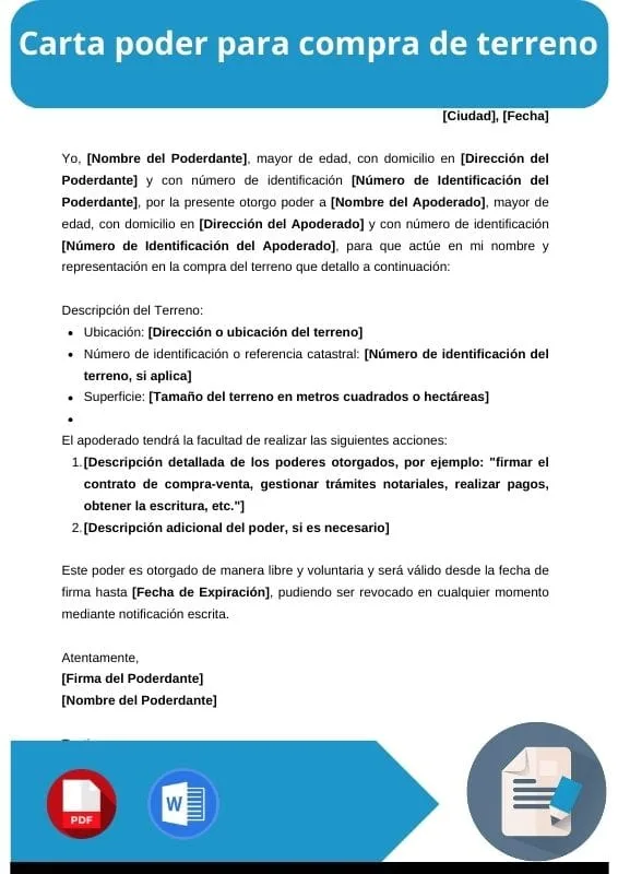 ejemplo de carta poder para compra de terreno