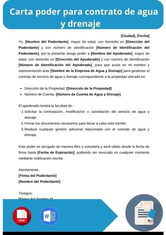 ejemplo de carta poder para contrato de agua y drenaje