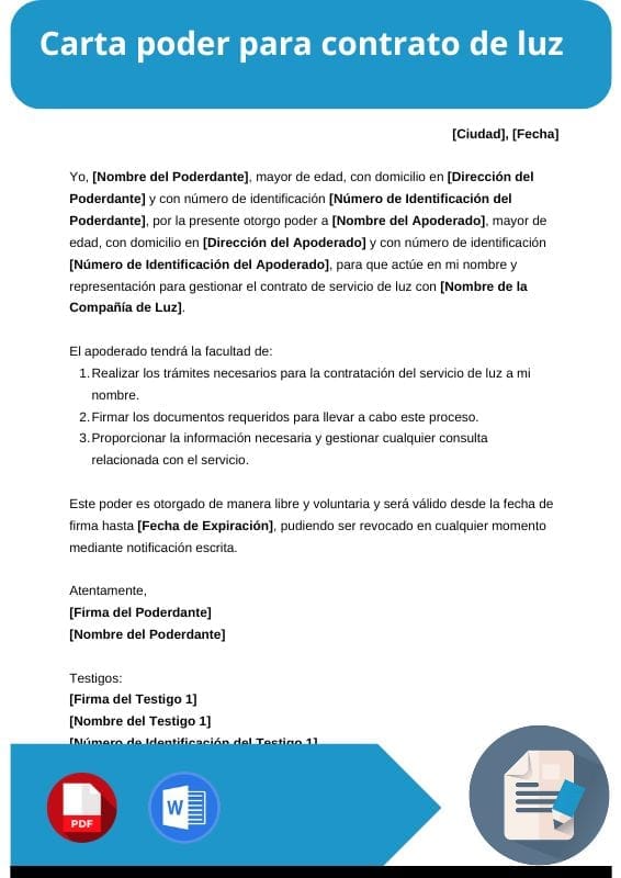 ejemplo de carta poder para contrato de luz