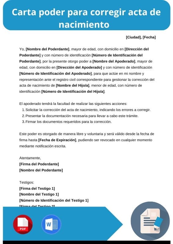 ejemplo de carta poder para corregir acta de nacimiento