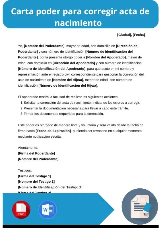 ejemplo de carta poder para corregir acta de nacimiento