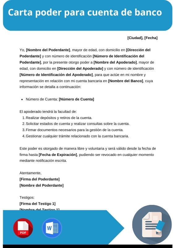 ejemplo de carta poder para cuenta de banco