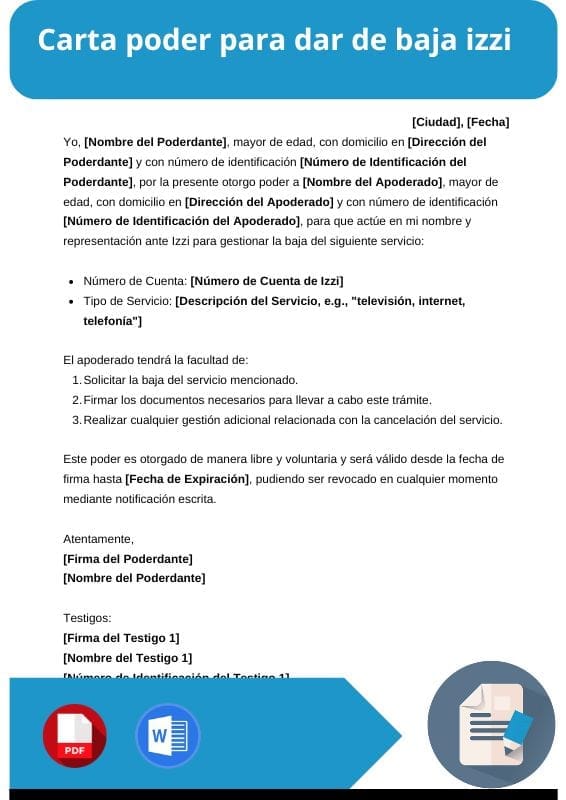 ejemplo de carta poder para dar de baja izzi