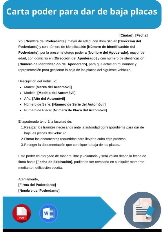 ejemplo de carta poder para dar de baja placas