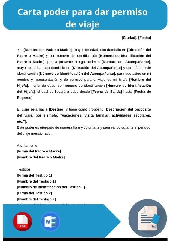 ejemplo de carta poder para dar permiso de viaje
