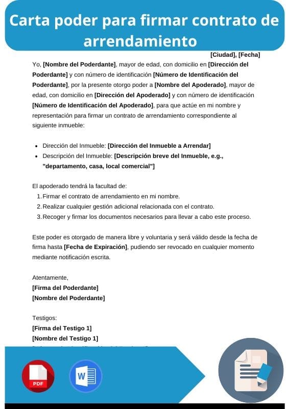 ejemplo de carta poder para firmar contrato de arrendamiento