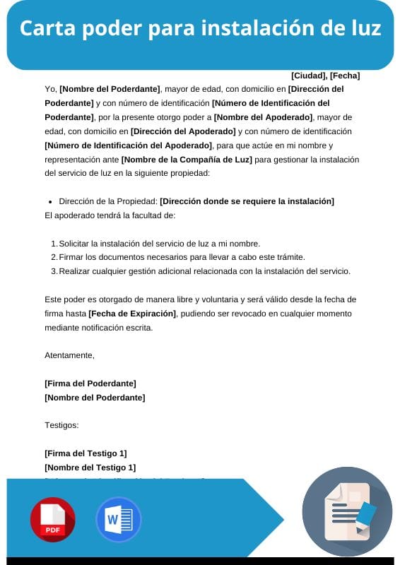 ejemplo de carta poder para instalacion de luz