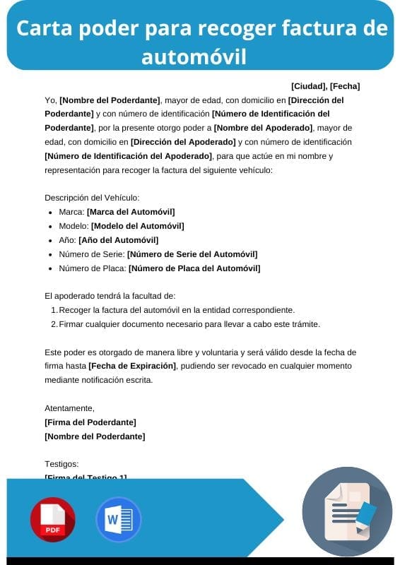 ejemplo de carta poder para recoger factura de automovil