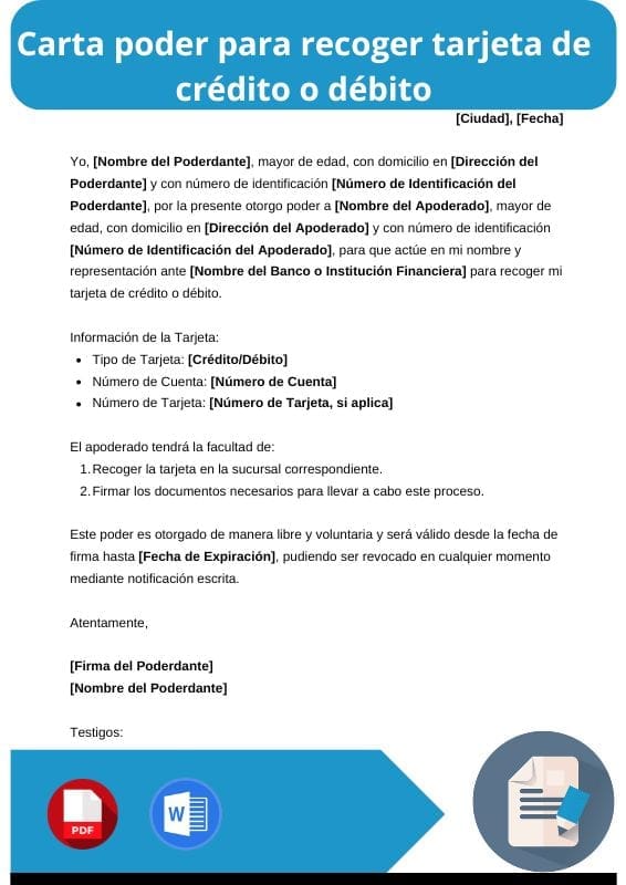 ejemplo de carta poder para recoger tarjeta de credito