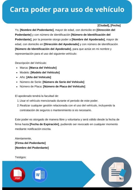 ejemplo de carta poder para uso de vehiculo