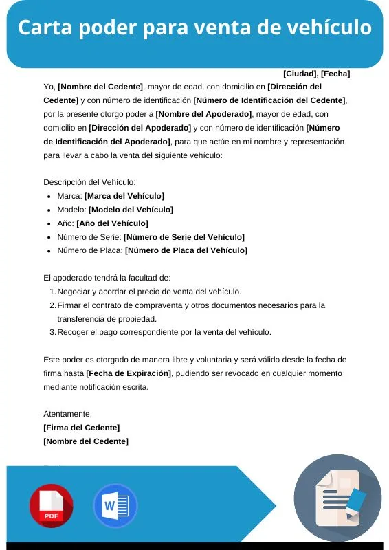 ejemplo de carta poder para venta de vehículo