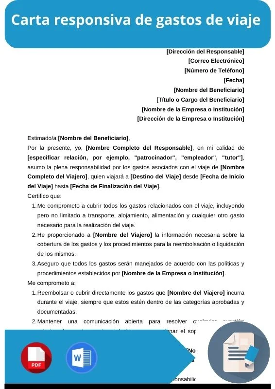 ejemplo de carta responsiva de gastos de viaje