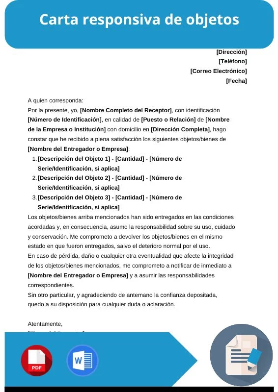 ejemplo de carta responsiva de objetos