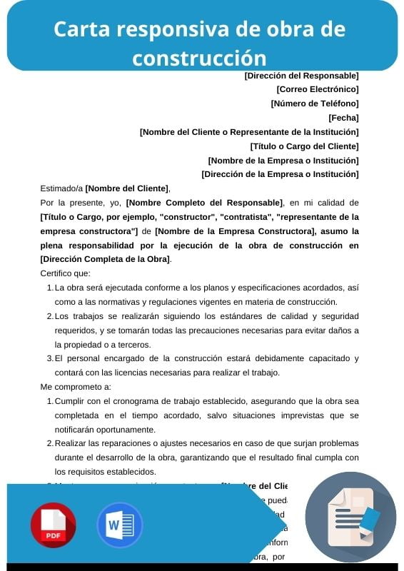 ejemplo de carta responsiva de obra de construccion