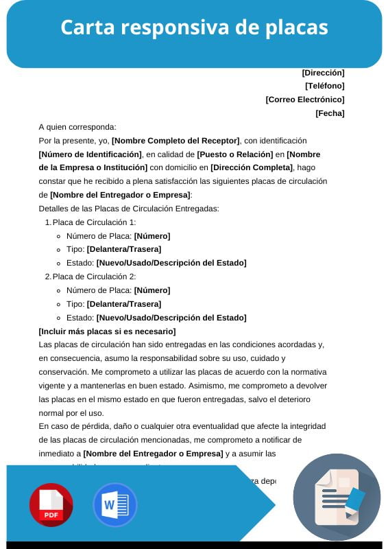 ejemplo de carta responsiva de placas