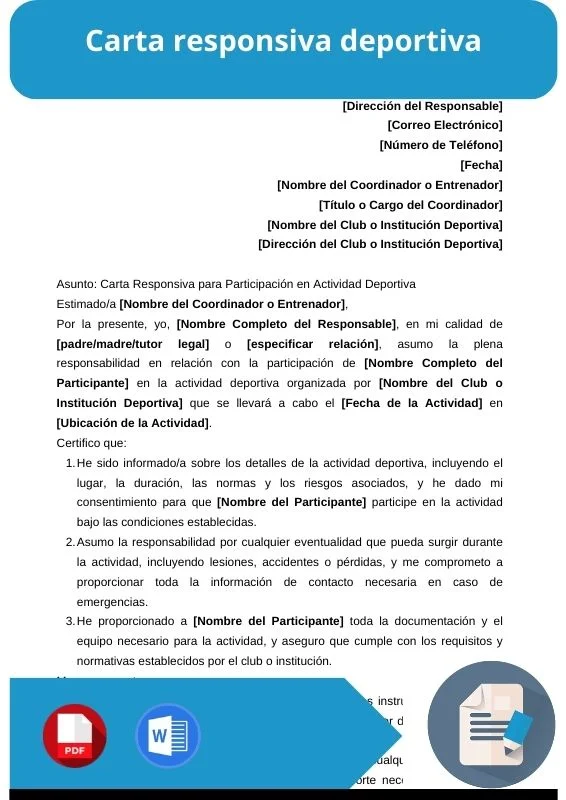 ejemplo de carta responsiva deportiva